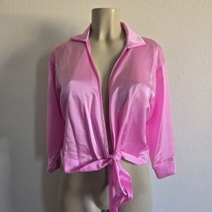 Pink Satin Tie-Front Blouse